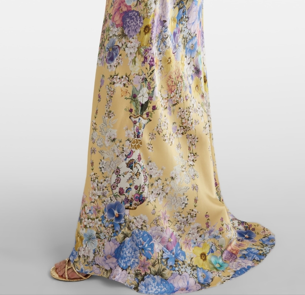 Camilla v neck bias slip dress with back frill in Darling buds - Picture 4 of 16